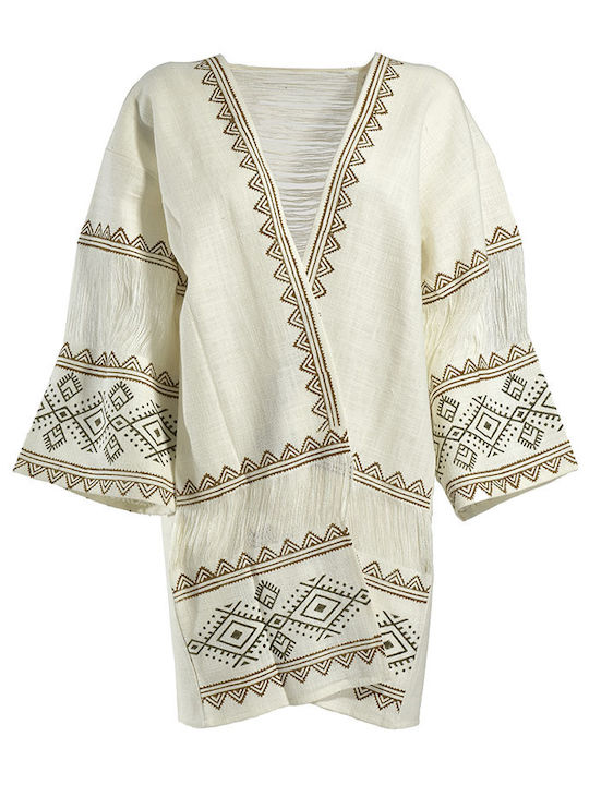 Ble Resort Collection Feminin Scurt Kimono de Plajă WHITE