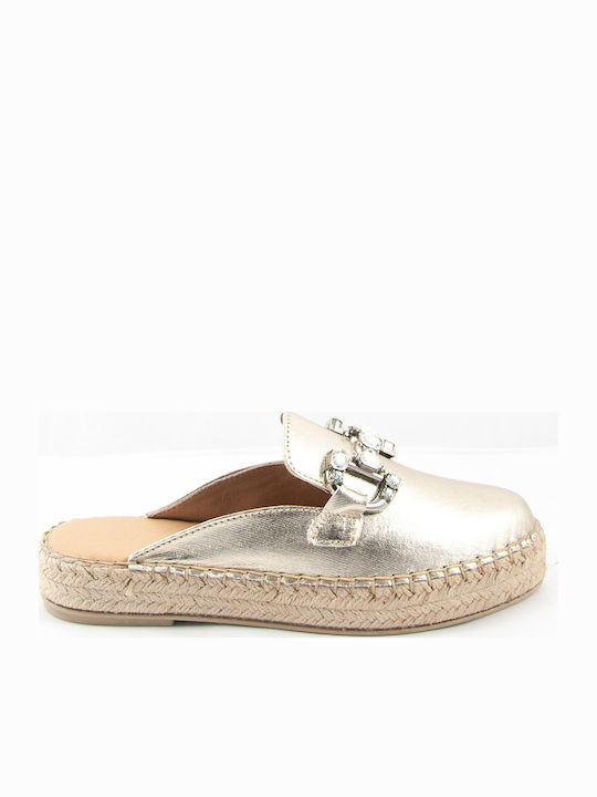 Flat Δερμάτινα Mules σε Χρυσό Χρώμα