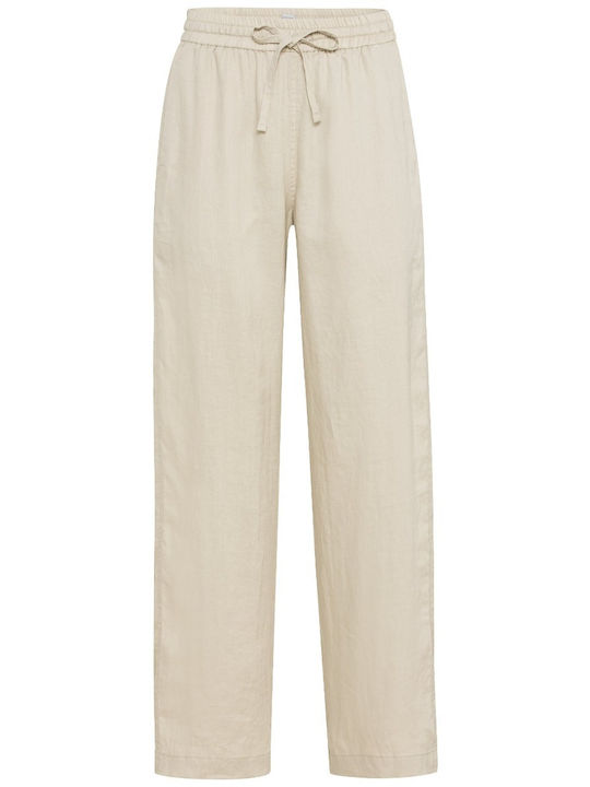 Camel Active Women's Chino Trousers with Elastic in Loose Fit Beige