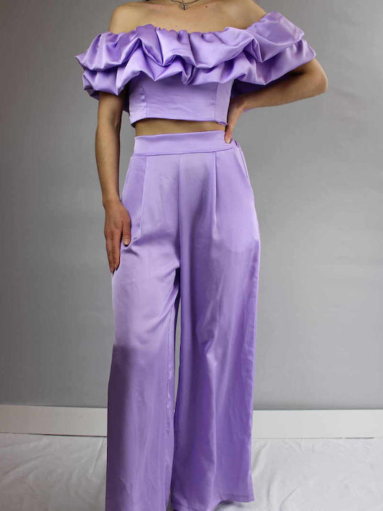 Sinell Women's Purple Set with High-waisted Trousers with Elastic in Regular Fit