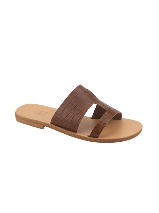 XX Leather Women's Flat Sandals in Tabac Brown Color