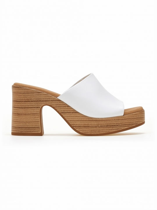 Ragazza Chunky Heel Leather Mules White