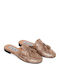 Flach Leder Mules in Beige Farbe