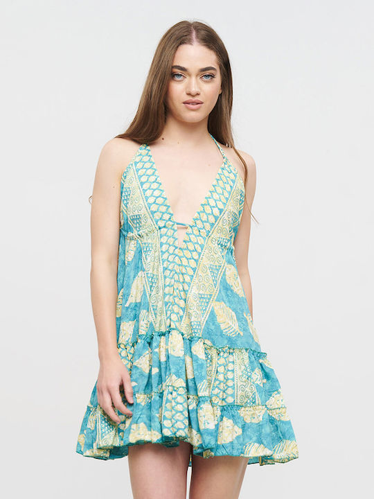 Ble Resort Collection Mini Dress with Ruffle Turquoise