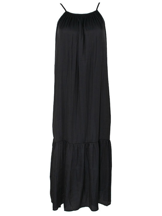 See U Soon Maxi Kleid Satin mit Rüschen Black