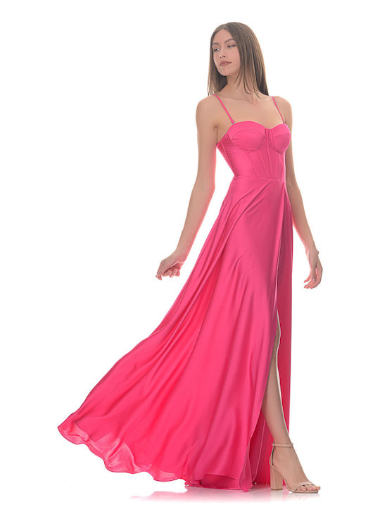 Farmaki Maxi Rochie Satin Fuchsia