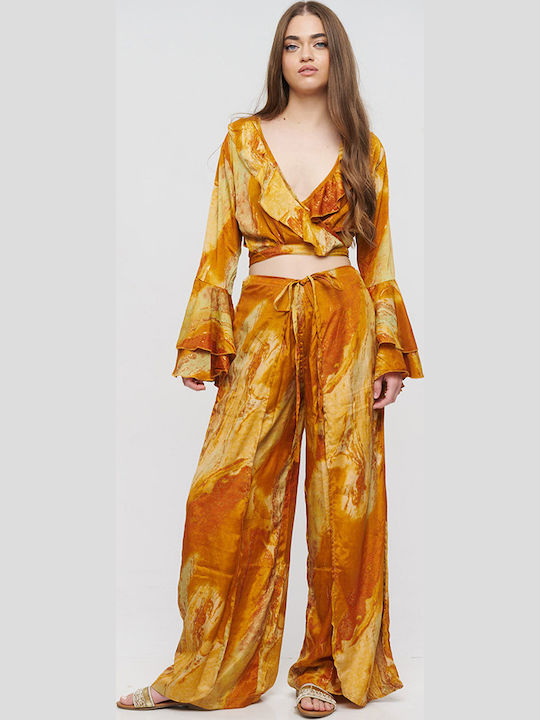 Ble Resort Collection Γυναικεία Παντελόνα Παραλίας Μουσταρδί/καφέ