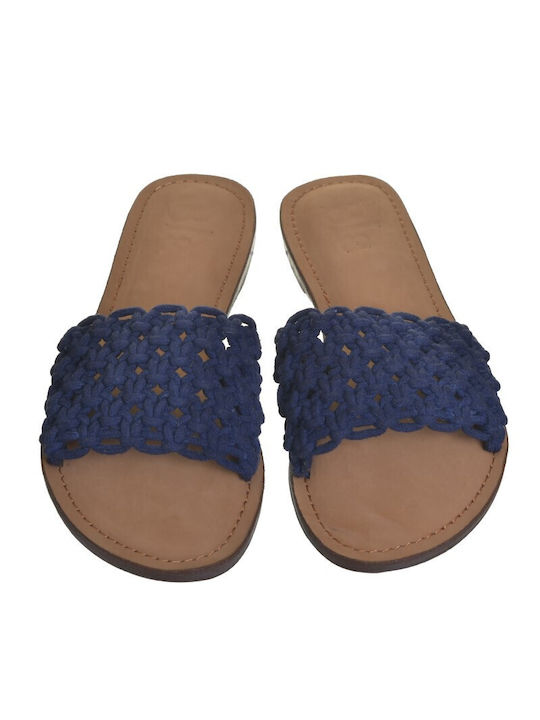 Blaue Ledermacrame-Flachsandale Eu 39