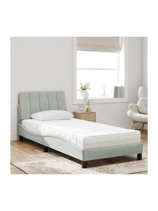 Bed Single Upholstered with Fabric Light Gray w...