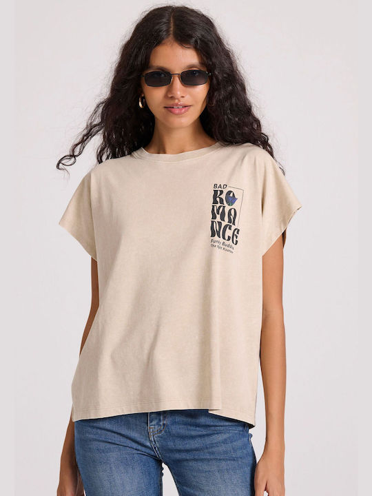 Funky Buddha Damen T-Shirt Gestreift Beige