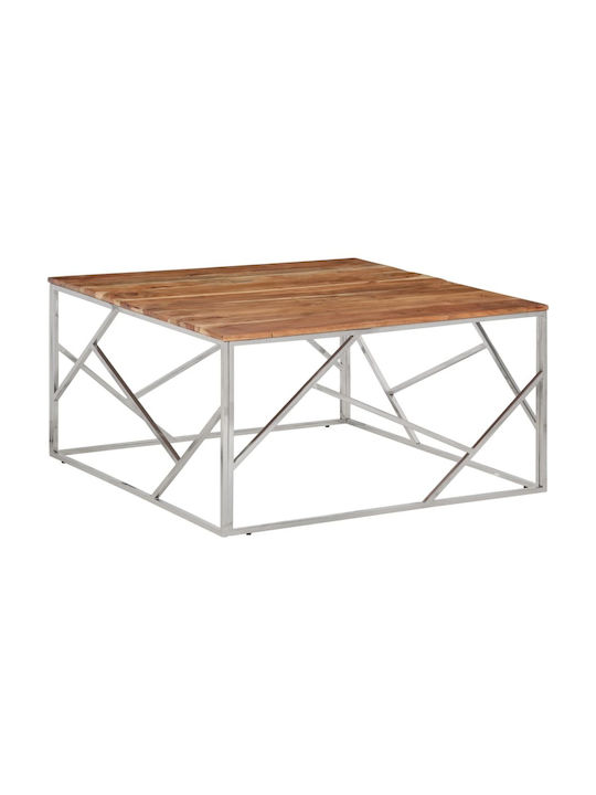 Square Central Coffee Table Made of Solid Wood Silver M100xL100xH50cm