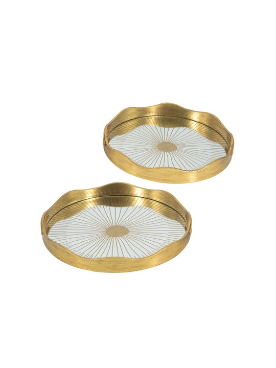 Artekko Plastic Round Serving Tray with Handles in Gold Color 40x40x5cm 1pcs