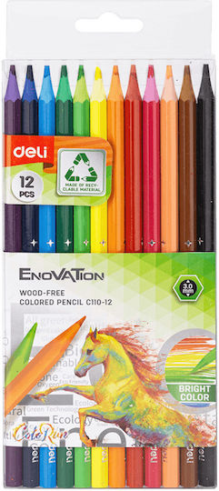 Deli Crayon Coloured Pencils Wood-free 6-sided 12 Colors Enovation 12pcs