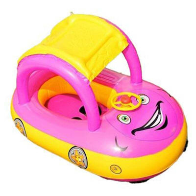 Inflatable Kids Swim Trainer Smile Car Steering Wheel Handles & Shade Pink