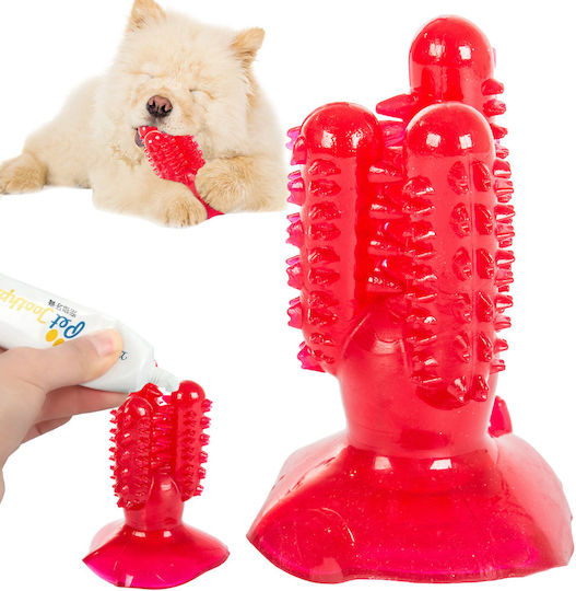 Dog Toothbrush Chew Cactus Shape Synthetic Rubber 6.5cm Red