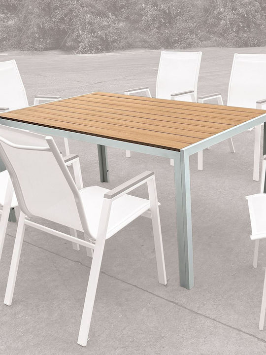 Masa pentru spații exterioare Polywood cu schelet metalic Virna Alb 150x90x73buc