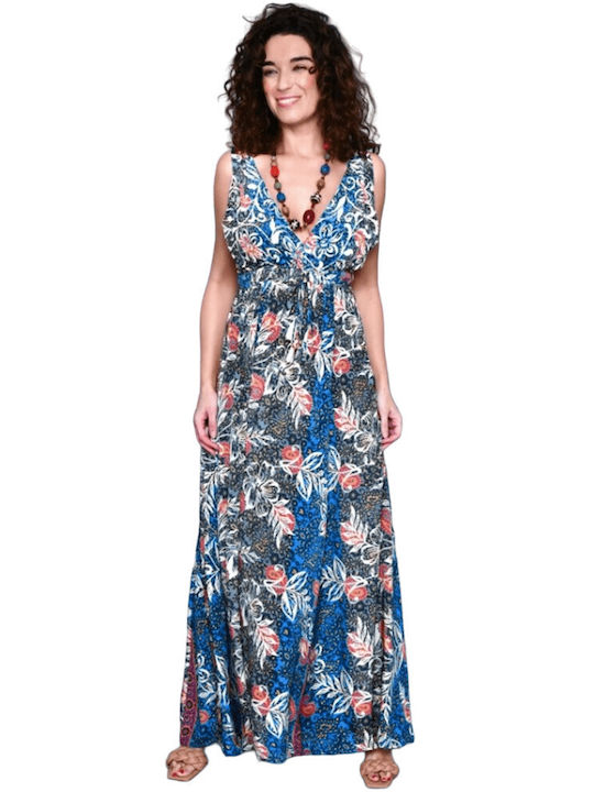 Mdl Sommer Maxi Kleid mit Rüschen Blau