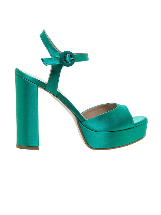 Mourtzi Platform Fabric Women's Sandals Green with Low Heel