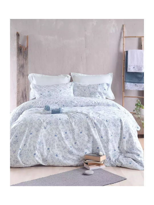 Rythmos Bettbezug-Set Baumwolle Übergröße mit 2 Kissenbezügen 225x250 Ortensia Blue