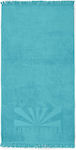 Funky Buddha Logo Turquoise Cotton Beach Towel with Fringes 170x90cm
