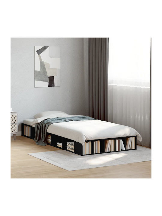 Wooden Single Bed Base Black with Slats for Mat...