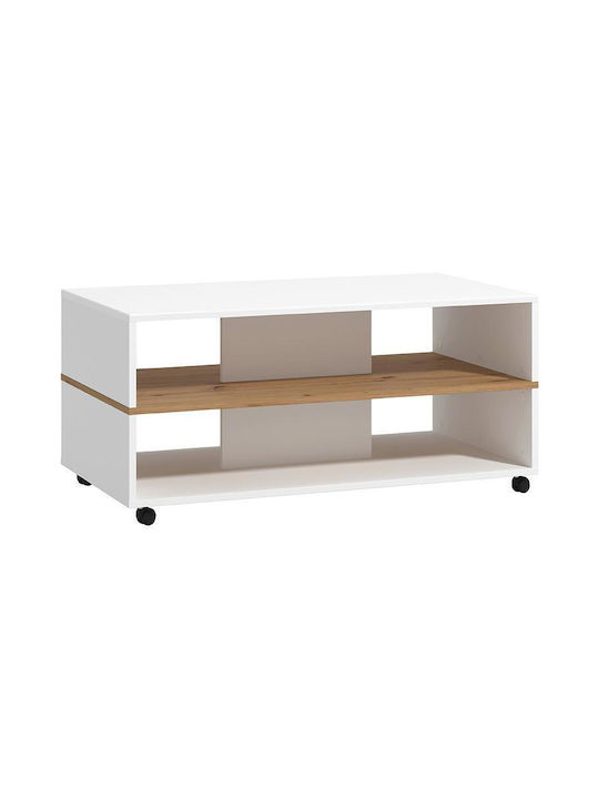 Rectangular Coffee Table Savio with Wheels White L101xW55xH48cm