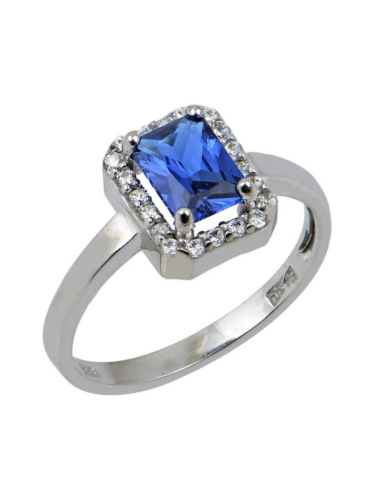 Weißgold Ring 14k Blauer Zirkon 3441