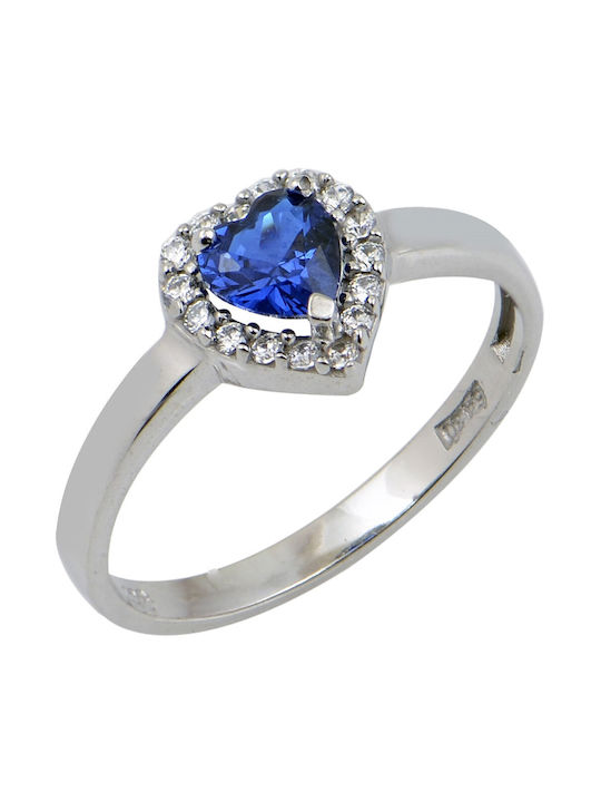 Weißgold Ring 14k Blauer Zirkon 3435λ