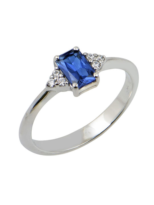 Weißgoldring 14k Blauer Zirkon 3453l