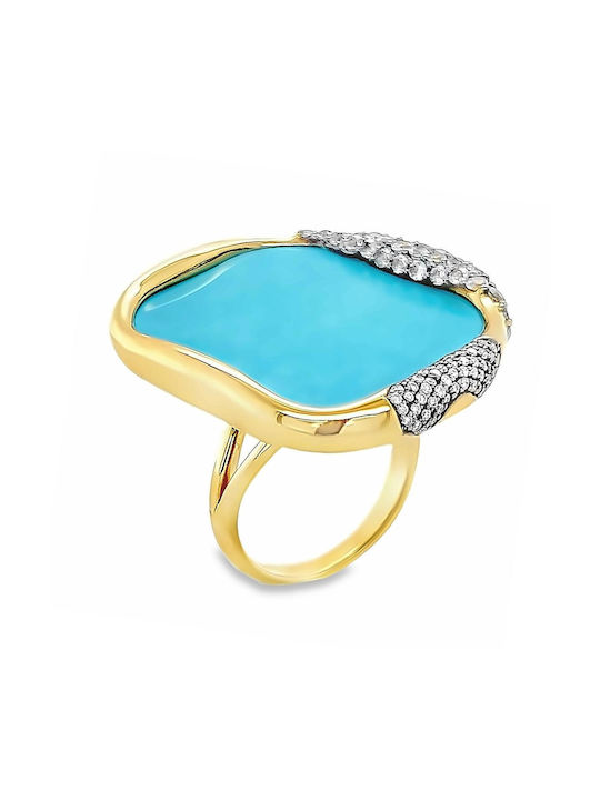 Gold Ring K18 Turquoise Rn09489