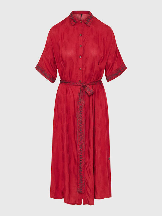 Funky Buddha Midi Shirt Dress Dress Red