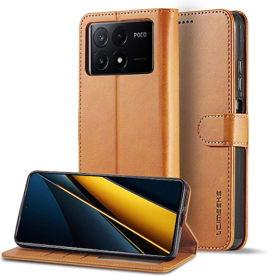 Xiaomi Poco X6 Pro Lc.imeeke Kuh-Textur Leder Handyhülle Braun