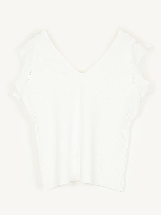 Cuca Damen Sommerliche Bluse mit V-Ausschnitt Weiß