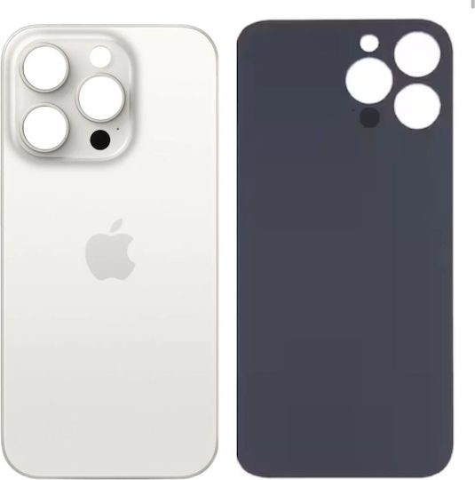 Capac spate baterie cu orificiu mare Apple iPhone 15 Pro Max alb din titan