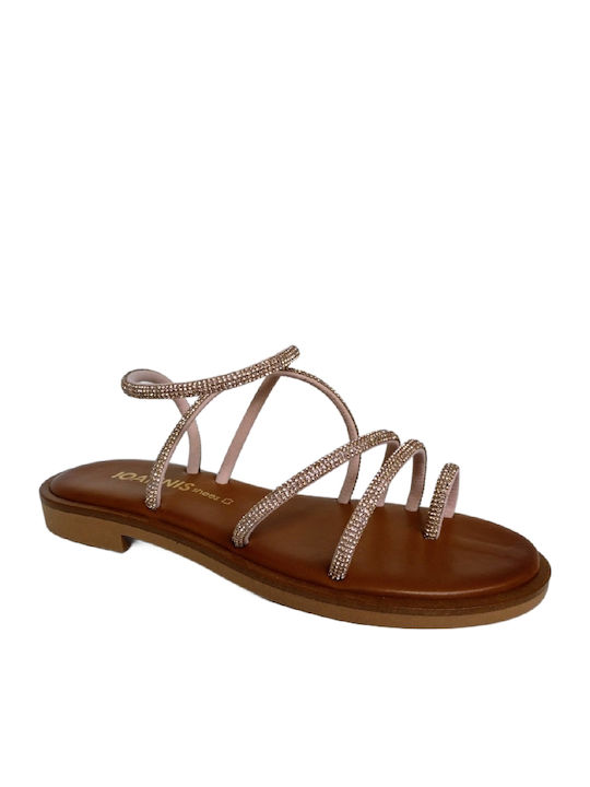 Leather Women's Flat Sandals Anatomic in Gold Color