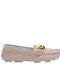 Leder Damen Mokassins in Beige Farbe