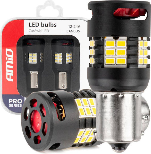 AMiO Лампи Автомобила BA15S / P21W / R10W / R5W Canbus LED 6000К Хладно бяло 12-24V 2бр