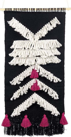Beliani Handgefertigter Wandbehang Schwarz aus Stoff