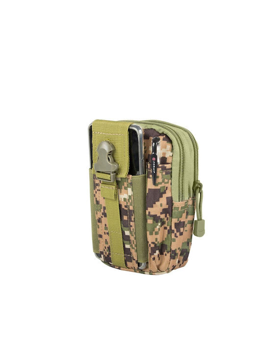 Waterproof Khaki Bum Bag with 2 Compartments and External Mobile Phone Pocket 18x12x6 Cm Aria Trade