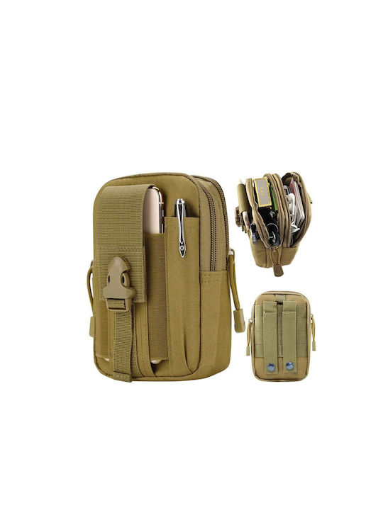 Waterproof Beige Bum Bag with 2 Compartments and External Mobile Phone Pocket 18x12x6 Cm Aria Trade