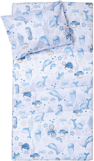 Viopros Double Sided Cotton Baby Quilt 120x160cm White-blue
