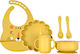 Queen Mother Tigaki Feeding Set Made of Silicone with Anti-Slip Base Yellow 6 Pieces for 6+ Months