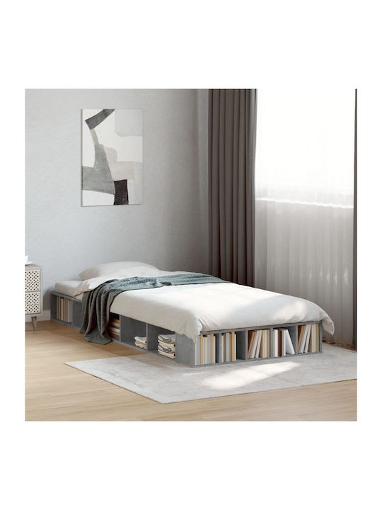 Single Wooden Gray Bed Base with Slats for Matt...