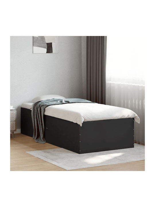 Single Wooden Black Bed Base with Slats for Mattress 100x200cm