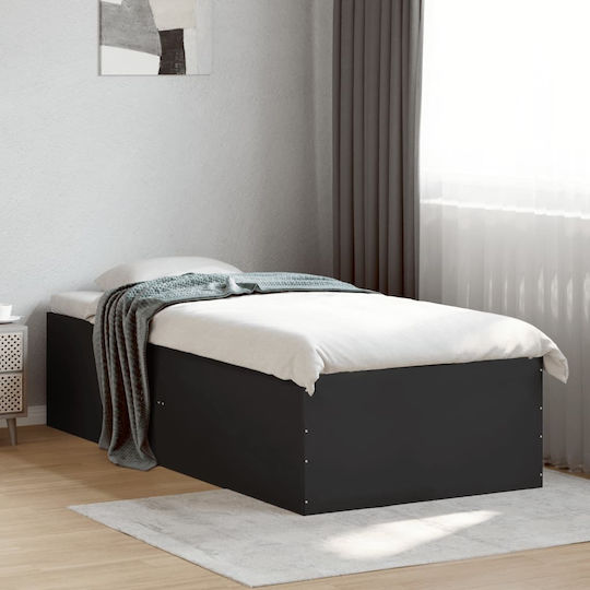 Einzelbett Unterlage Holz Schwarz mit Lattenrost für Matratze 100x200cm