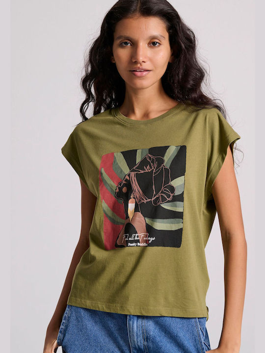 Funky Buddha Damen T-Shirt Khaki