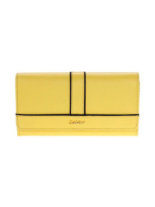 Lavor Μεγάλο Δερμάτινο Γυναικείο Πορτοφόλι με RFID Κίτρινο