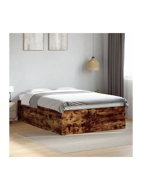 Double Wooden Brown Bed Base with Slats for Mat...