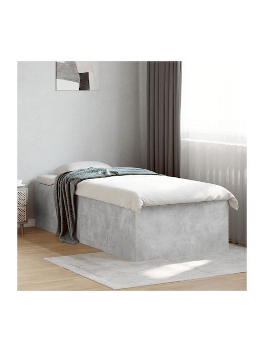 Single Wooden Gray Bed Base with Slats for Matt...