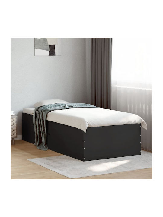 Single Wooden Black Bed Base with Slats for Mat...
